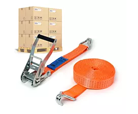 Cintas por palé 50mm Palé Cintas de amarre - 5T - 9m - 50mm - En 2 piezas - Ganchos cerrados - Naranja - 256uds