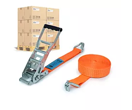 Cintas por palé 50mm Palé Cintas de amarre - ERGO 5T - 9m - 50mm - En 2 partes - Ganchos cerrados - STF500 - Naranja - 192uds